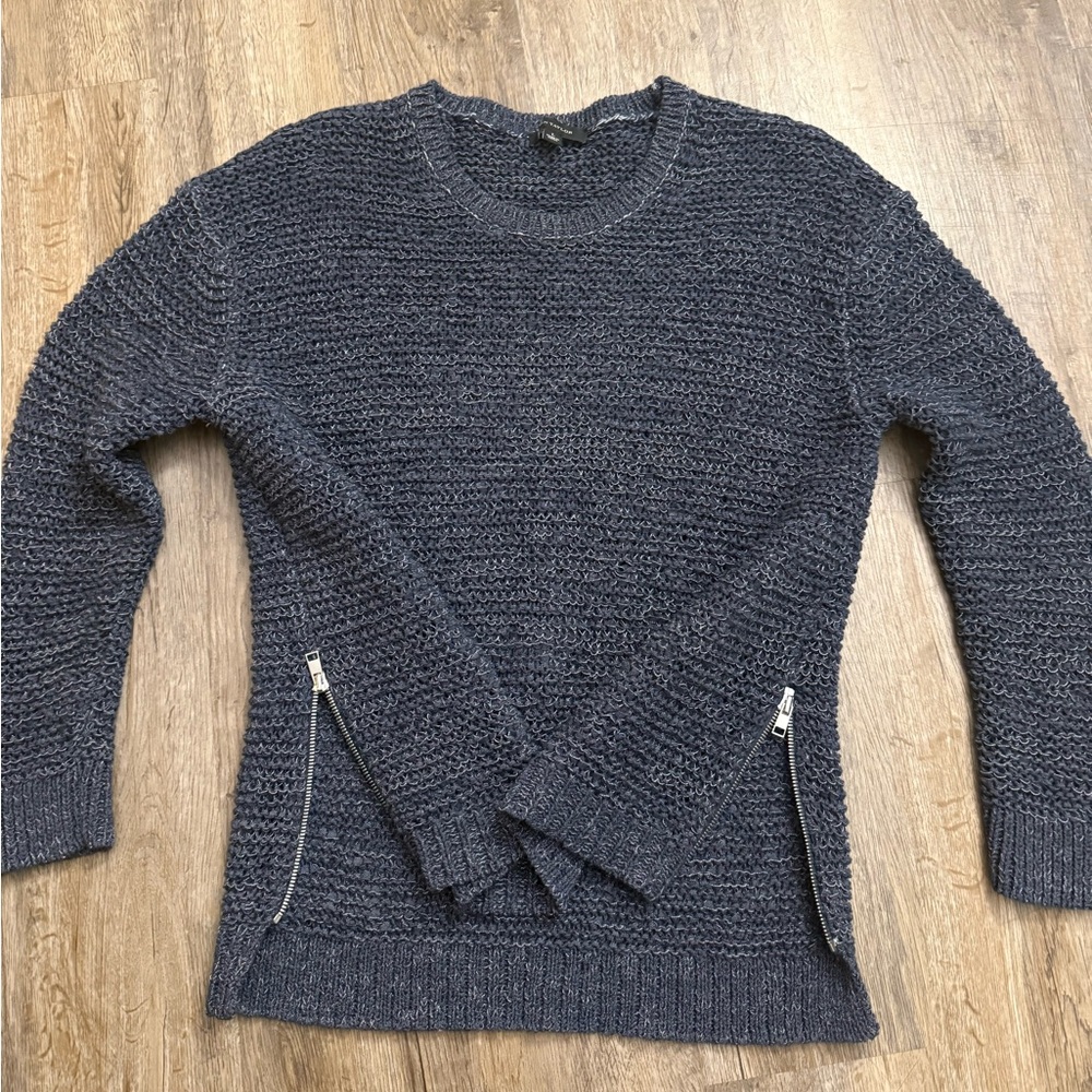 Ann Taylor • Loose Knit Navy Side Sipper Sweater